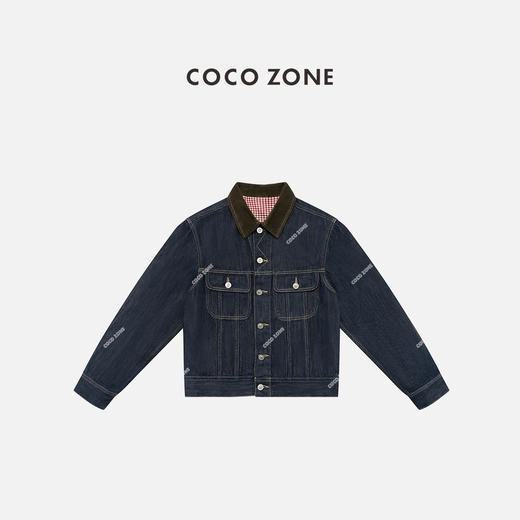 COCO ZONE 复古翻领撞色牛仔外套百搭单排扣上衣CC2C1462 商品图0