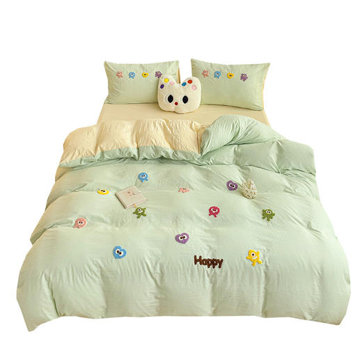 A类婴幼儿级水洗棉四件套床品可爱毛巾绣纯棉三件套床单被套4件套 商品图4
