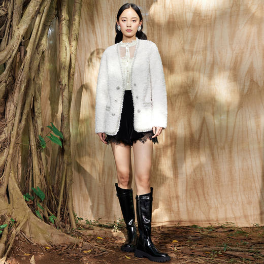 麦斯芮妮MAXRIENY白色羊羔小香风毛呢外套秋女装 商品图4