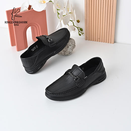 经典鲨2024年秋季新款男士一脚蹬平底休闲鞋正装商务皮鞋KW269-D33111 商品图1