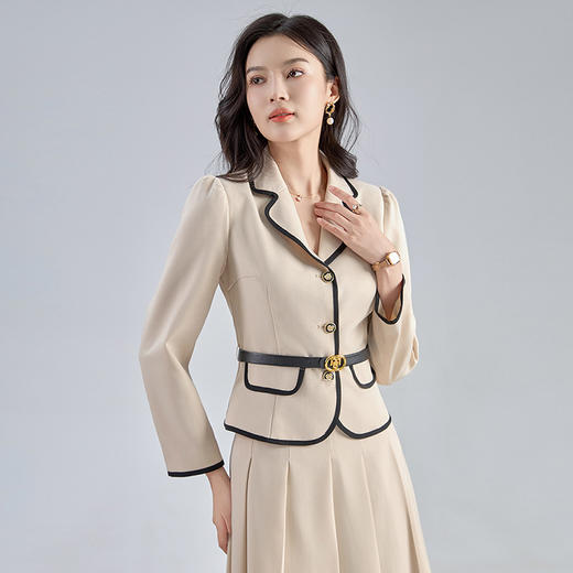 【高货wl】全新升级【铂金会员367/天猫499/差价132】(03555) 洛诗琳时尚减龄套装女秋季百搭修身短外套半身裙子两件套 商品图2