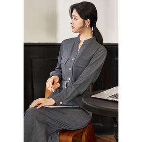 【书香衬衫裙】米思阳2026春季新款高级灰衬衫裙本部腰带优雅显气质连衣裙3926