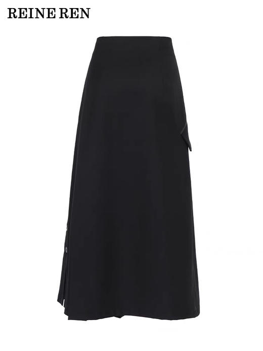 黑色压褶长半裙 商品图3