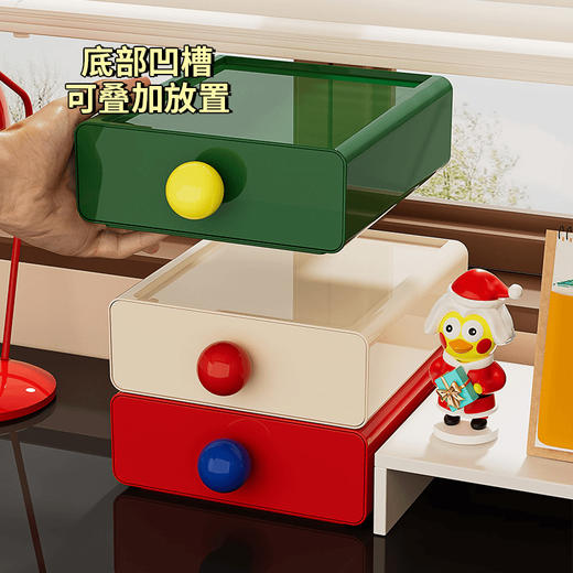 【多巴胺桌面收纳盒】3层抽屉式办公桌文具防尘 可叠加储物盒桌面整理收纳 商品图1