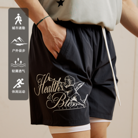 2024祈愿天使印花主题弹力轻薄运动休闲四五分篮球短裤男