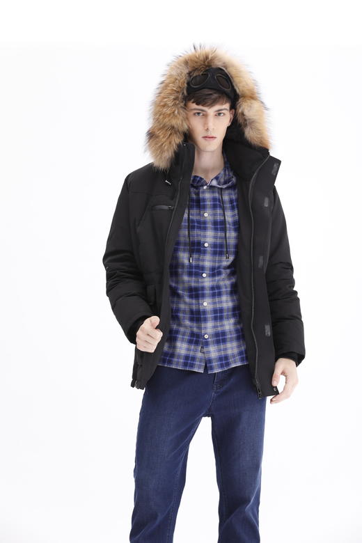 波顿冬季男士中长羽绒服红黑两色连帽白鸭绒品牌高端保暖MC767519 商品图4