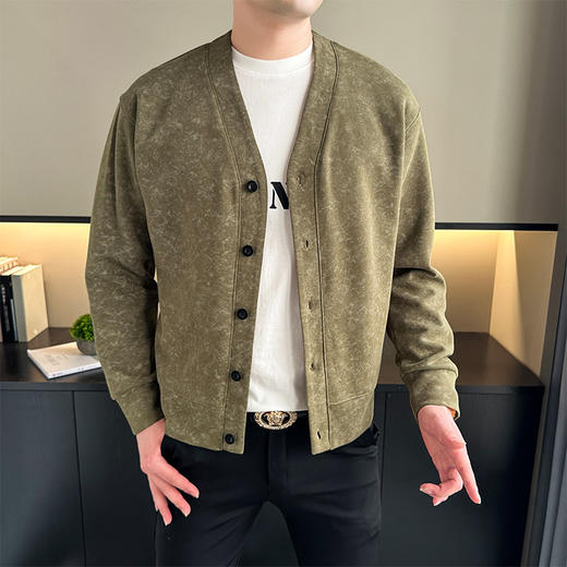 【新款DH】大依优型大码男装休闲潮流开衫纽扣V领夹克外套 商品图3