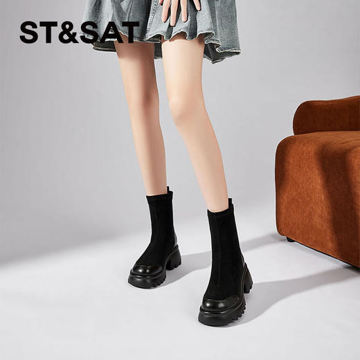 星期六时髦百搭绒面厚底瘦瘦靴SSC4116E6B 商品图4