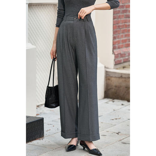 剩S 【腔调阔腿裤】米思阳2026春季新款时尚通勤直筒休闲裤高腰垂顺职业西裤女1889 商品图2