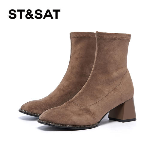 星期六精致钻条延边方头粗跟瘦瘦靴SSC4116349 商品图11