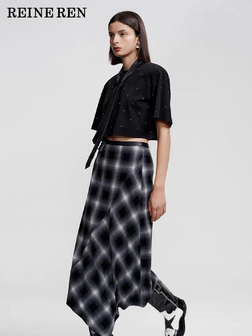 烫珠宽肩短款短袖上衣 商品图1