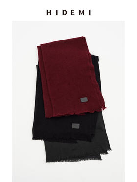 HIDEMI 进口绵羊毛皮标款长款大围巾 深雾霾灰蓝/勃艮第酒红/黑色