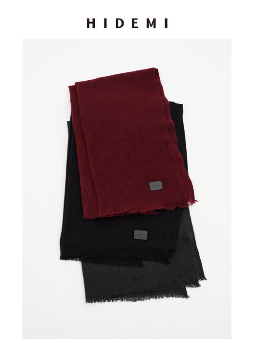 HIDEMI 进口绵羊毛皮标款长款大围巾 深雾霾灰蓝/勃艮第酒红/黑色 商品图0