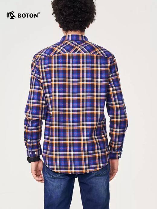 波顿商务休闲长袖格子衬衫男士春秋季纯棉磨毛男士衬衣MS577320 商品图2
