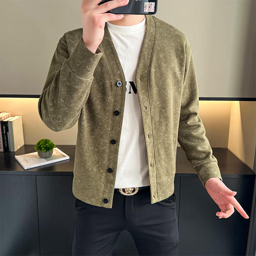 【新款DH】大依优型大码男装休闲潮流开衫纽扣V领夹克外套 商品图4