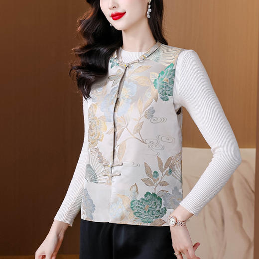 仿真丝提花新中式马甲背心K-353H9586 商品图3