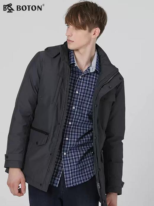 波顿男士黑色白鸭绒羽绒服中长棉服外套MC732518 商品图3