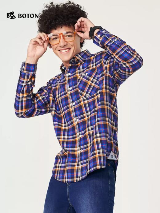 波顿商务休闲长袖格子衬衫男士春秋季纯棉磨毛男士衬衣MS577320 商品图3