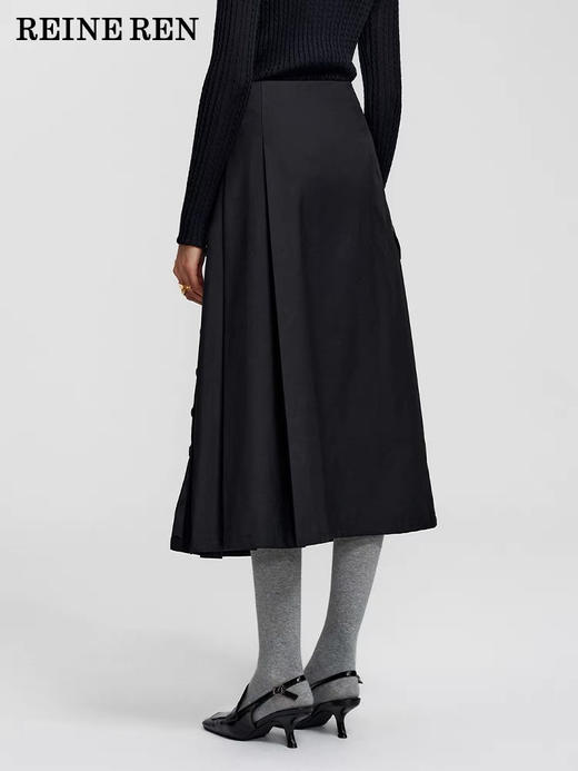 黑色压褶长半裙 商品图1