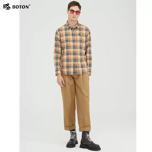 波顿春秋季长袖黄蓝色格子衬衫男士长绒棉磨毛保暖衬衣MS609321 商品图3