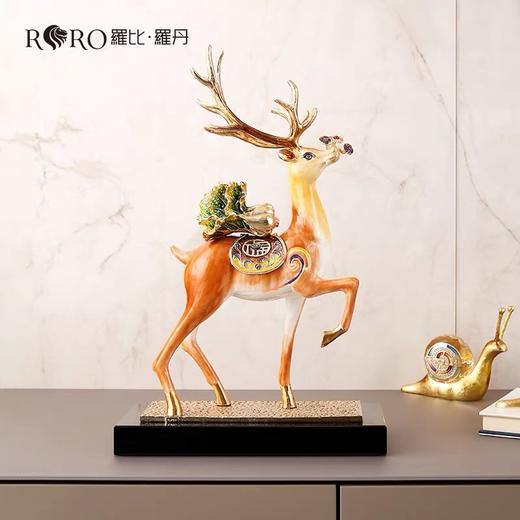 罗比罗丹一路发财摆件创意客厅鹿摆件珐琅彩工艺软装饰品 商品图3