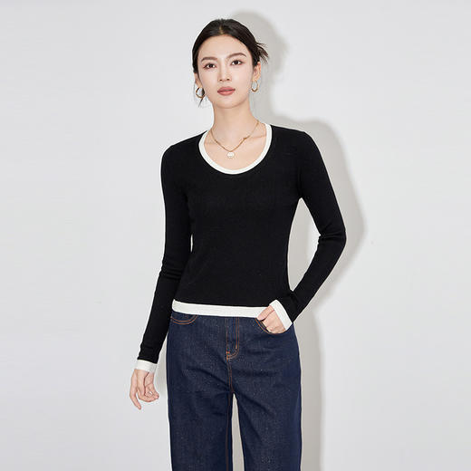 【高货wl】全新升级【铂金会员165/天猫229/差价64】(10016) 洛诗琳撞色假两件针织打底衫秋冬羊毛混纺百搭圆领上衣 商品图2