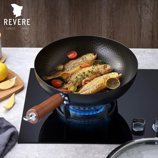 【小家电】Revere铁制30CM带盖中华炒锅物理不粘通用锻打铁锅RWS-D1130/YK HF 商品图5