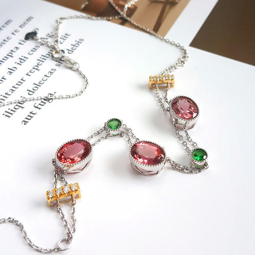 【天然正品】AU750白金镶钻镶3颗天然近全净体碧玺（吉祥、纳福）吊坠项链180924NJM20 现售价：4680 商品图4