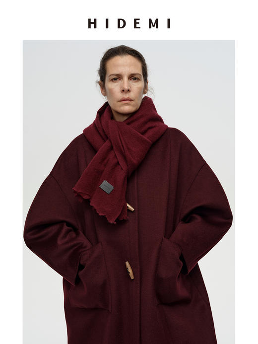 HIDEMI 进口绵羊毛皮标款长款大围巾 深雾霾灰蓝/勃艮第酒红/黑色 商品图7