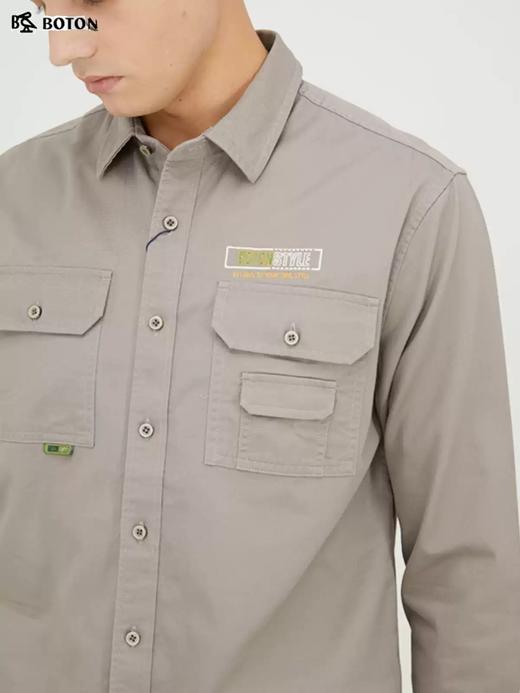 波顿春秋季男士长袖衬衫石色纯色纯棉商务高端品牌衬衣MS606321 商品图3