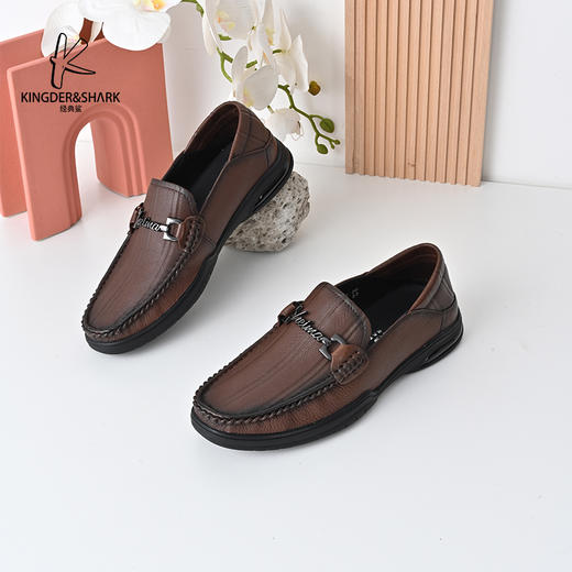 经典鲨2024年秋季新款男士一脚蹬平底休闲鞋正装商务皮鞋KW269-D33111 商品图2