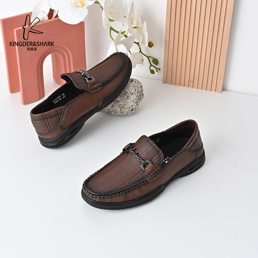 经典鲨2024年秋季新款男士一脚蹬平底休闲鞋正装商务皮鞋KW269-D33111 商品图4
