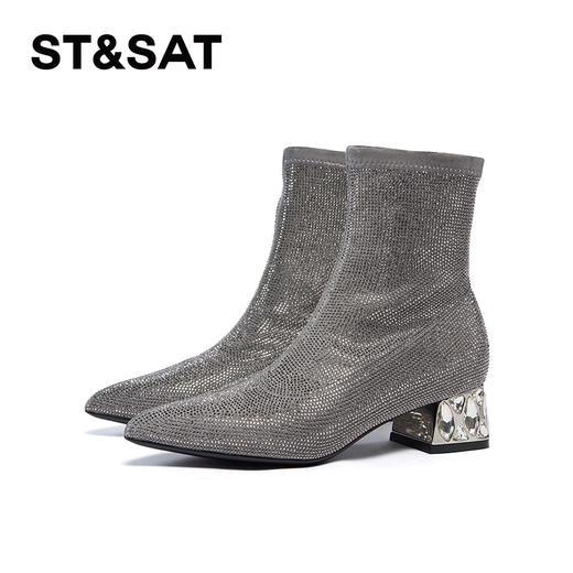 星期六时髦细闪水钻粗跟显瘦时装靴SSC4116346 商品图10