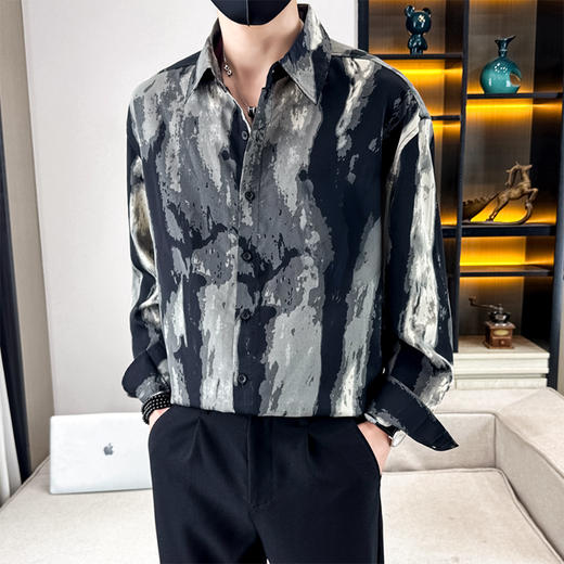 【特大码】【新款DH】大依优型大码男装长袖花衬衫休闲潮流开衫纽扣翻领衬衣 商品图4