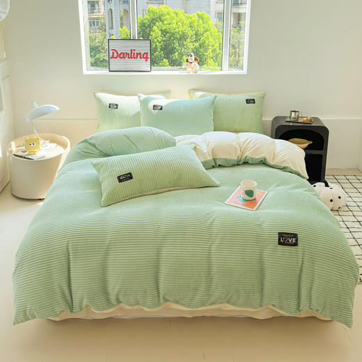 【A类牛奶魔法绒四件套】冬季保暖加厚双面纯色被套 珊瑚绒ins床笠三件套  商品图7