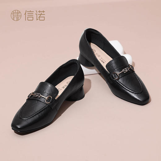 信诺舒适羊皮乐福鞋2024秋季新款休闲一脚蹬单鞋妈妈鞋女士小皮鞋X24Q032-75 商品图3