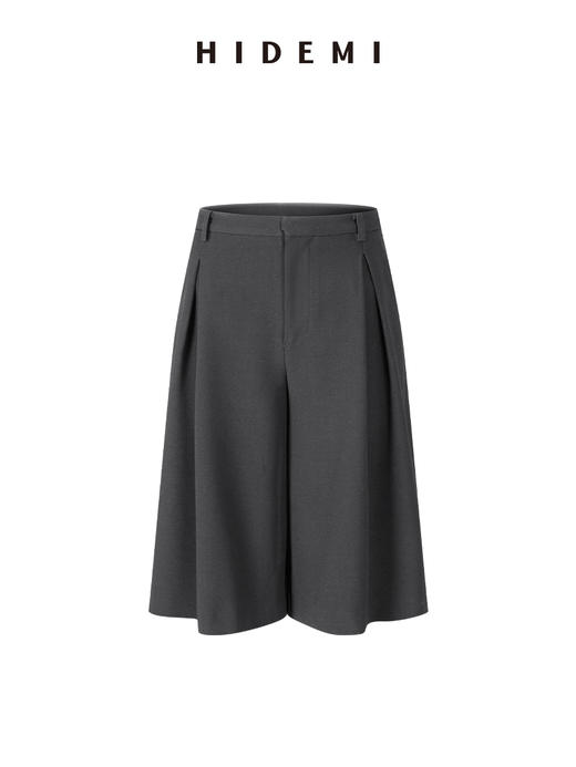 HIDEMI 极简中低腰可再生斜纹中厚款中低腰双压褶阔腿中裤  黑色/深灰色 商品图14