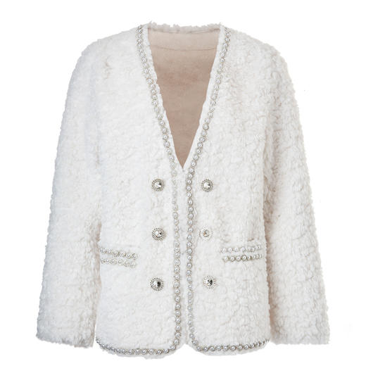 麦斯芮妮MAXRIENY白色羊羔小香风毛呢外套秋女装 商品图1