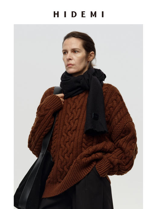 HIDEMI 进口绵羊毛皮标款长款大围巾 深雾霾灰蓝/勃艮第酒红/黑色 商品图4