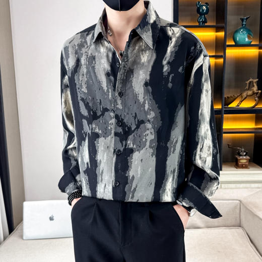 【特大码】【新款DH】大依优型大码男装长袖花衬衫休闲潮流开衫纽扣翻领衬衣 商品图6