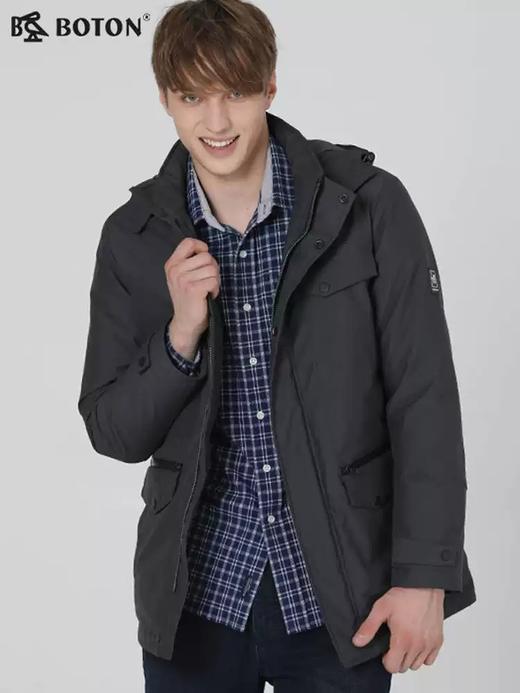 波顿男士黑色白鸭绒羽绒服中长棉服外套MC732518 商品图2