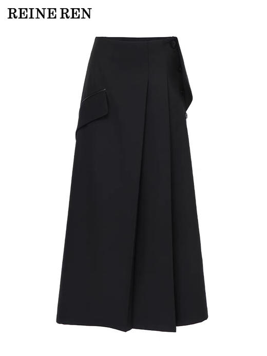 黑色压褶长半裙 商品图2