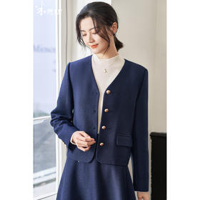 剩L/XL 【千金外套】米思阳2026春季新款名媛风小香风外套 复古显白蓝色 优雅时尚短外套