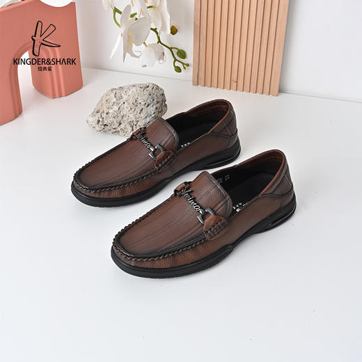 经典鲨2024年秋季新款男士一脚蹬平底休闲鞋正装商务皮鞋KW269-D33111 商品图0