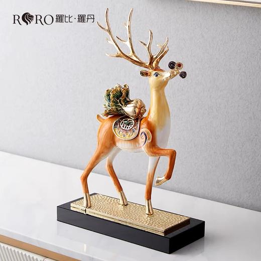 罗比罗丹一路发财摆件创意客厅鹿摆件珐琅彩工艺软装饰品 商品图1