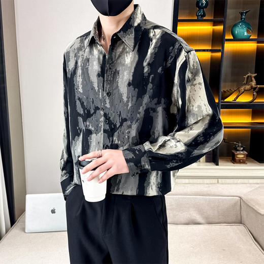 【特大码】【新款DH】大依优型大码男装长袖花衬衫休闲潮流开衫纽扣翻领衬衣 商品图2