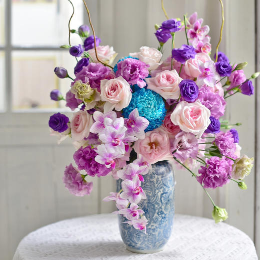 《紫气东来》牡丹菊藏宝图紫色桔梗新年插花 商品图0