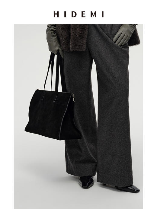 HIDEMI 进口麂皮极简几何设计感肩带多背式公文包 深摩卡棕/黑色 商品图9