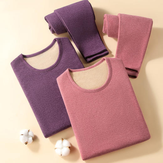 【双面暖绒】380g加厚女士保暖内衣套装秋衣秋裤女无痕圆领女士奥利保暖套装 商品图6