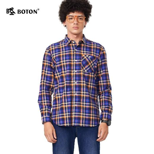 波顿商务休闲长袖格子衬衫男士春秋季纯棉磨毛男士衬衣MS577320 商品图1